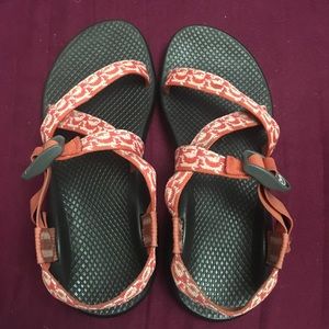 orange and white chacos